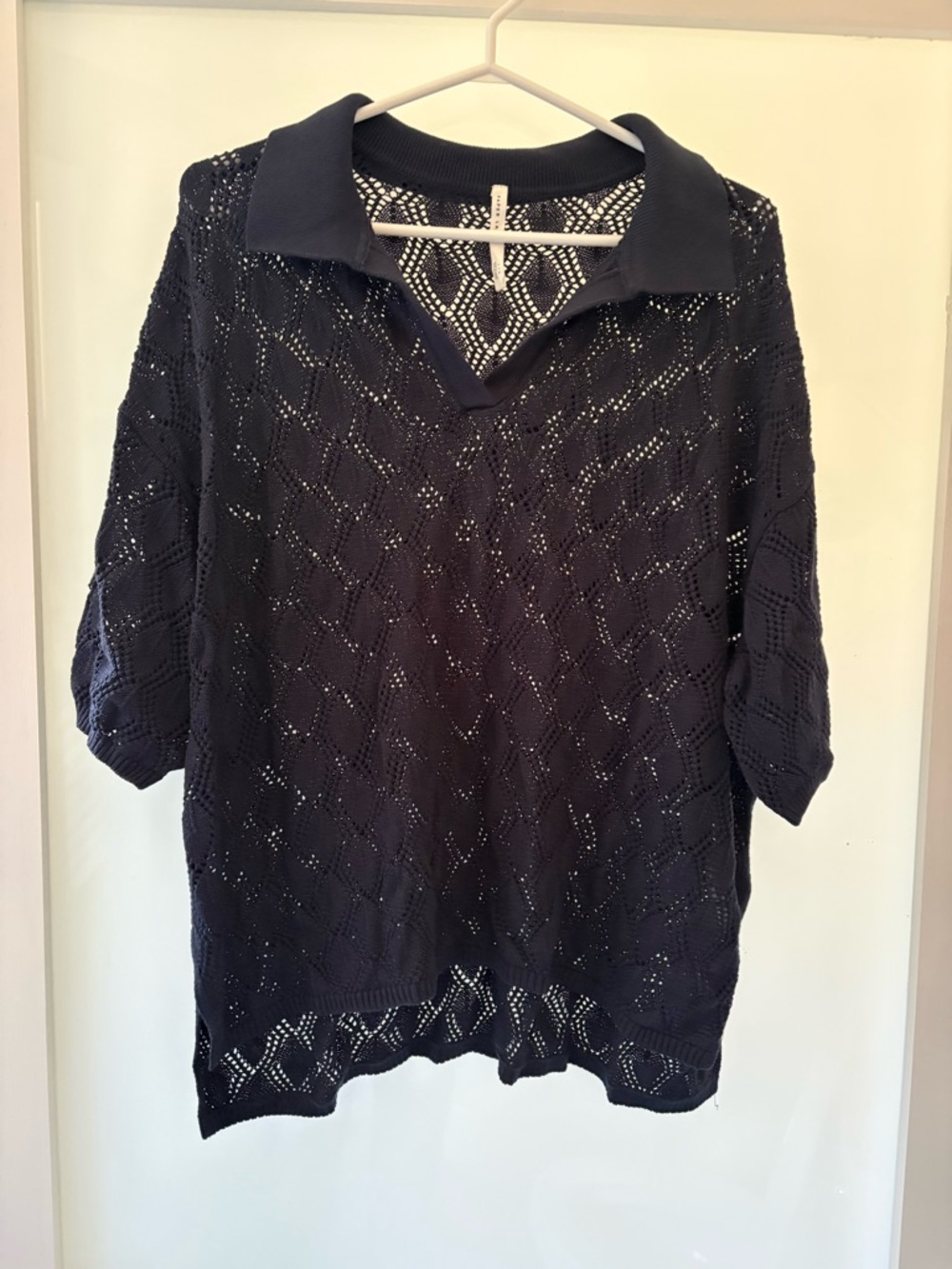 Paper Label Open-Knit Navy Sweater